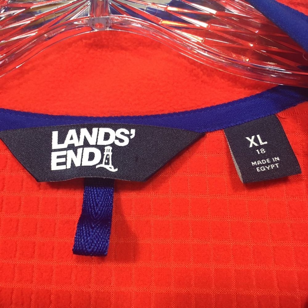 Lands End Womens XL Grid Fleece Full Zip Up Jacket Orange Blue Colorful EUC - Picture 6 of 12